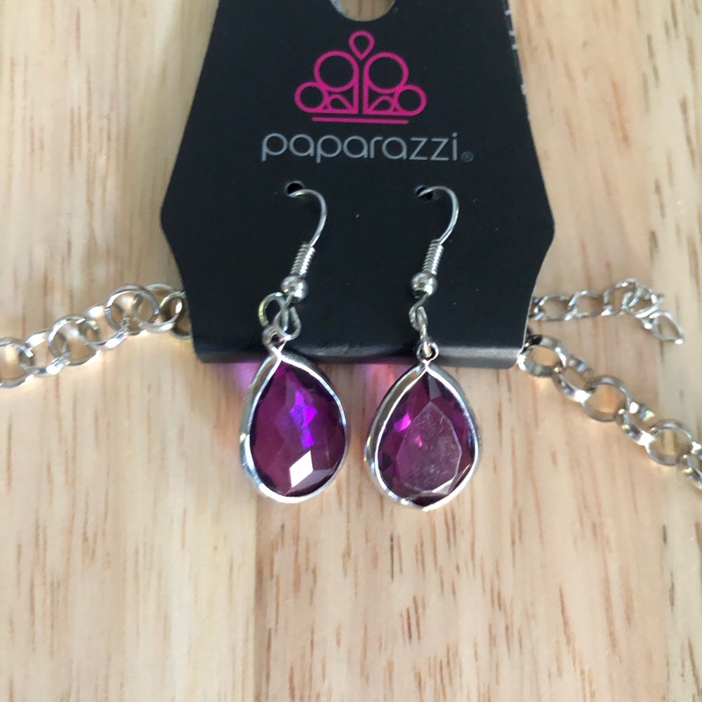 Necklace and Earring Set- Purple & Silver Tone
